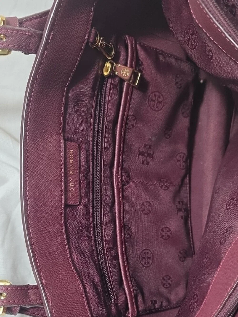 Tory Burch Burgundy Leather Medium York Buckle Tote
